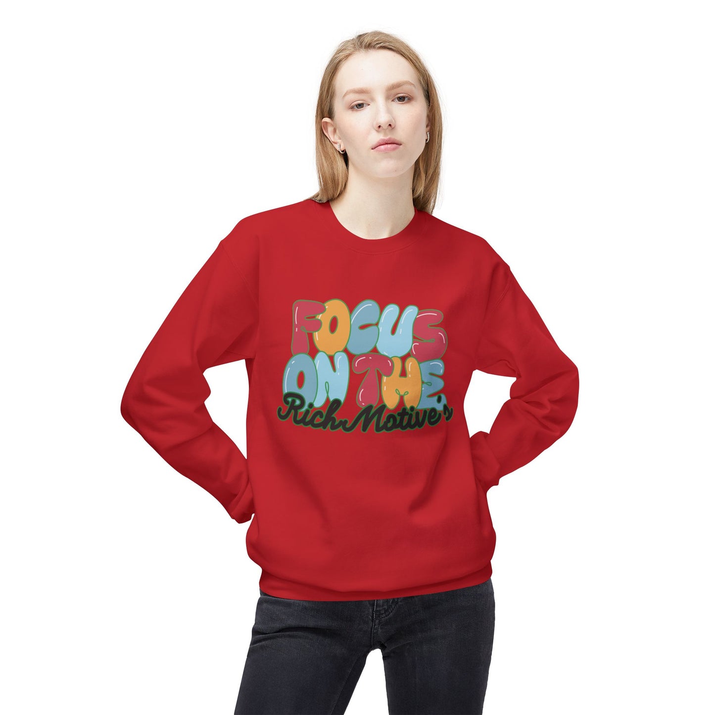 Unisex Fleece Crewneck Sweatshirt - 'Focus On The Rich Motive's'