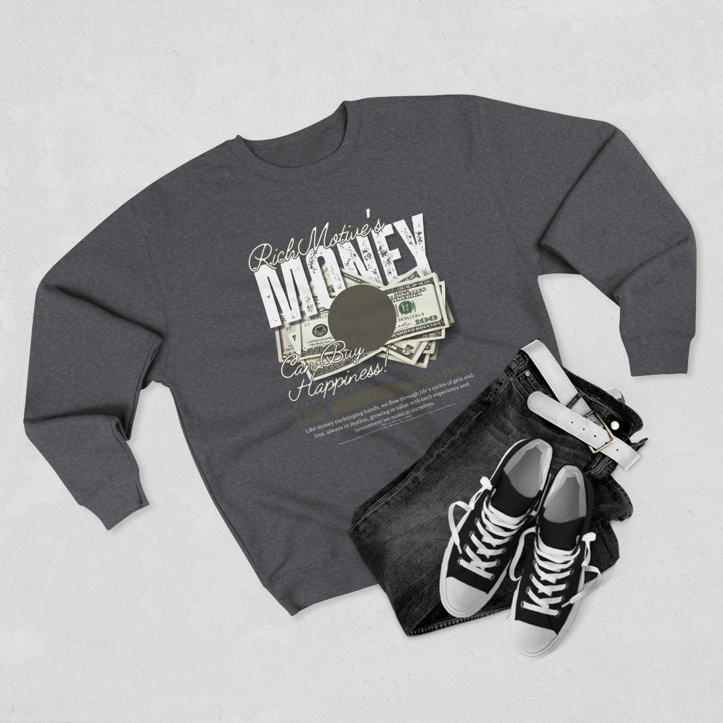 Rich motive's Money Crewneck Sweatshirt - Cozy and Motivational Apparel