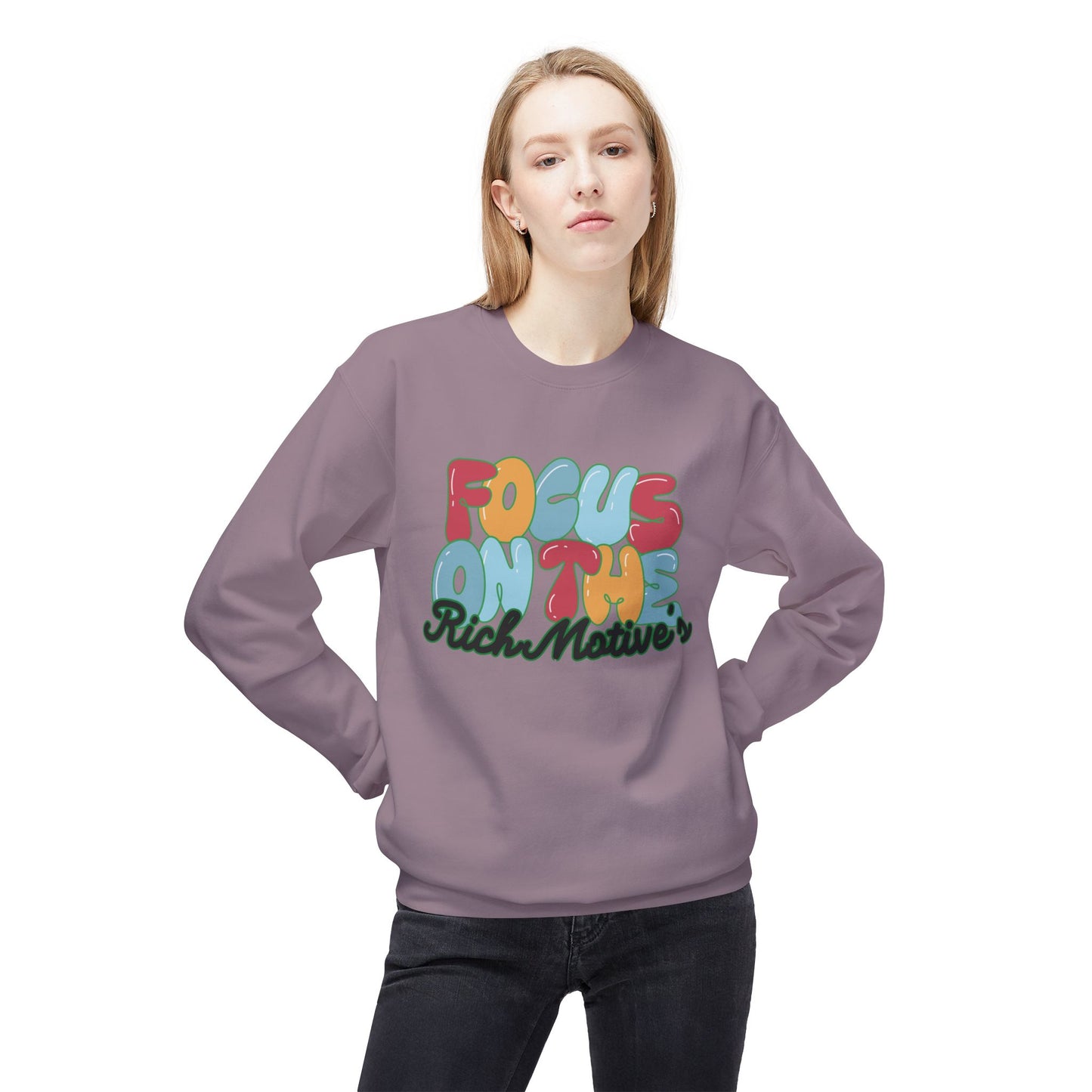 Unisex Fleece Crewneck Sweatshirt - 'Focus On The Rich Motive's'