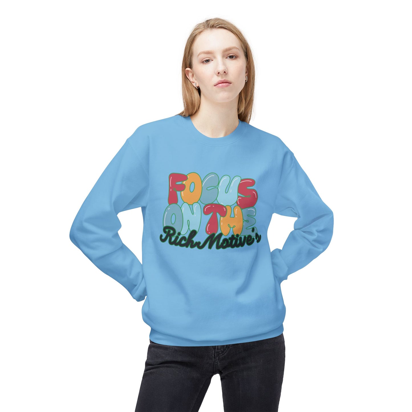 Unisex Fleece Crewneck Sweatshirt - 'Focus On The Rich Motive's'