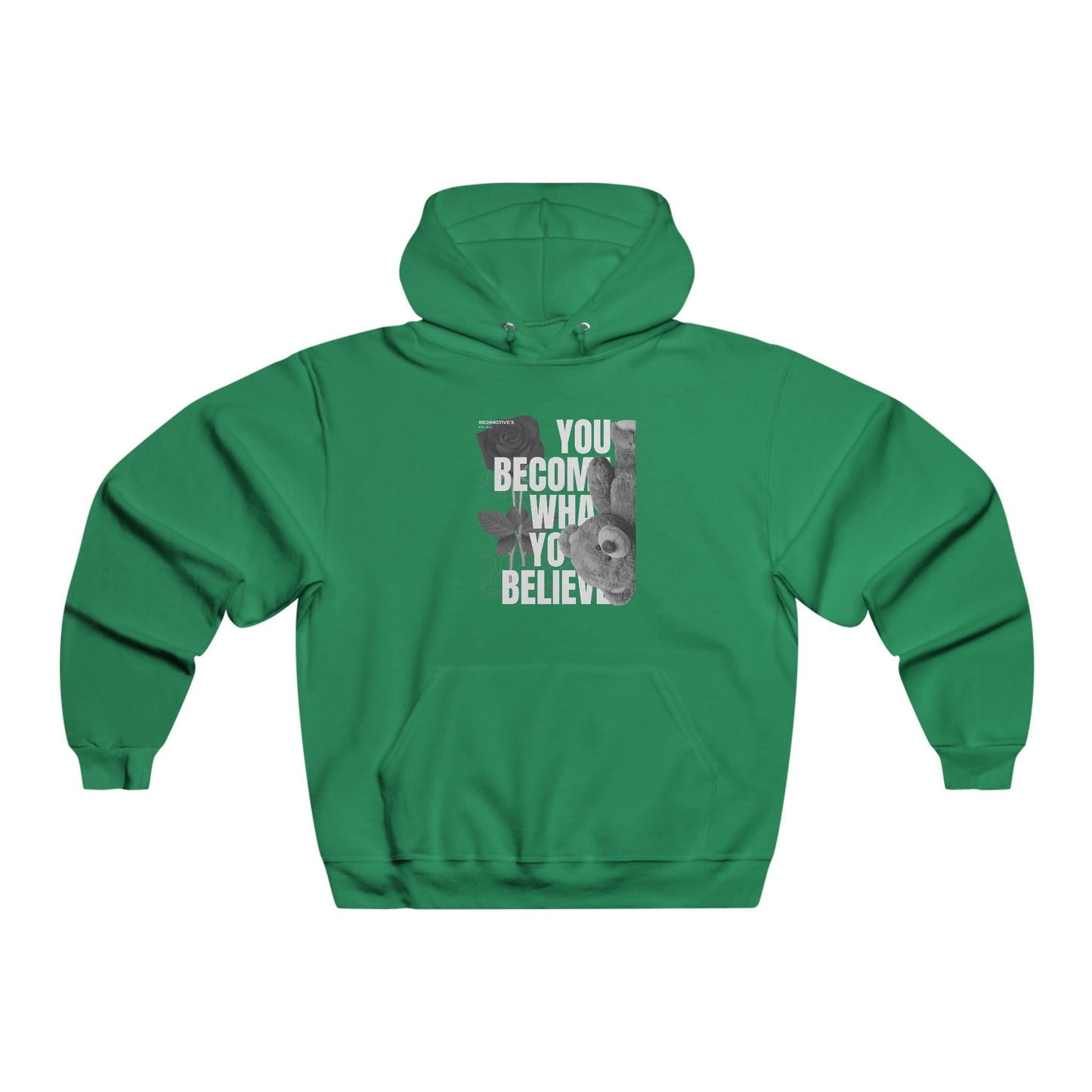 Motivational Green Men's Hoodie - "You Become What You Believe"