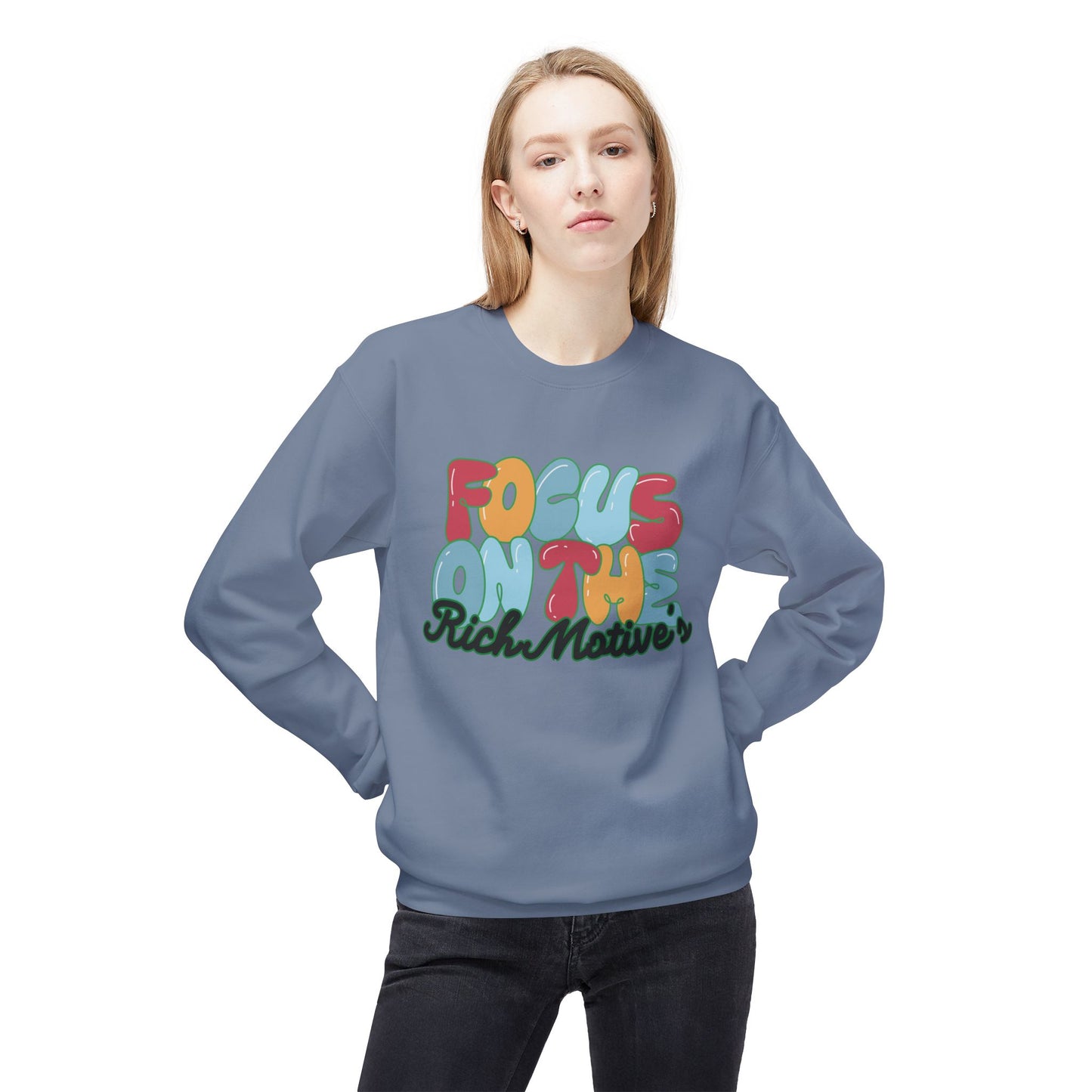 Unisex Fleece Crewneck Sweatshirt - 'Focus On The Rich Motive's'