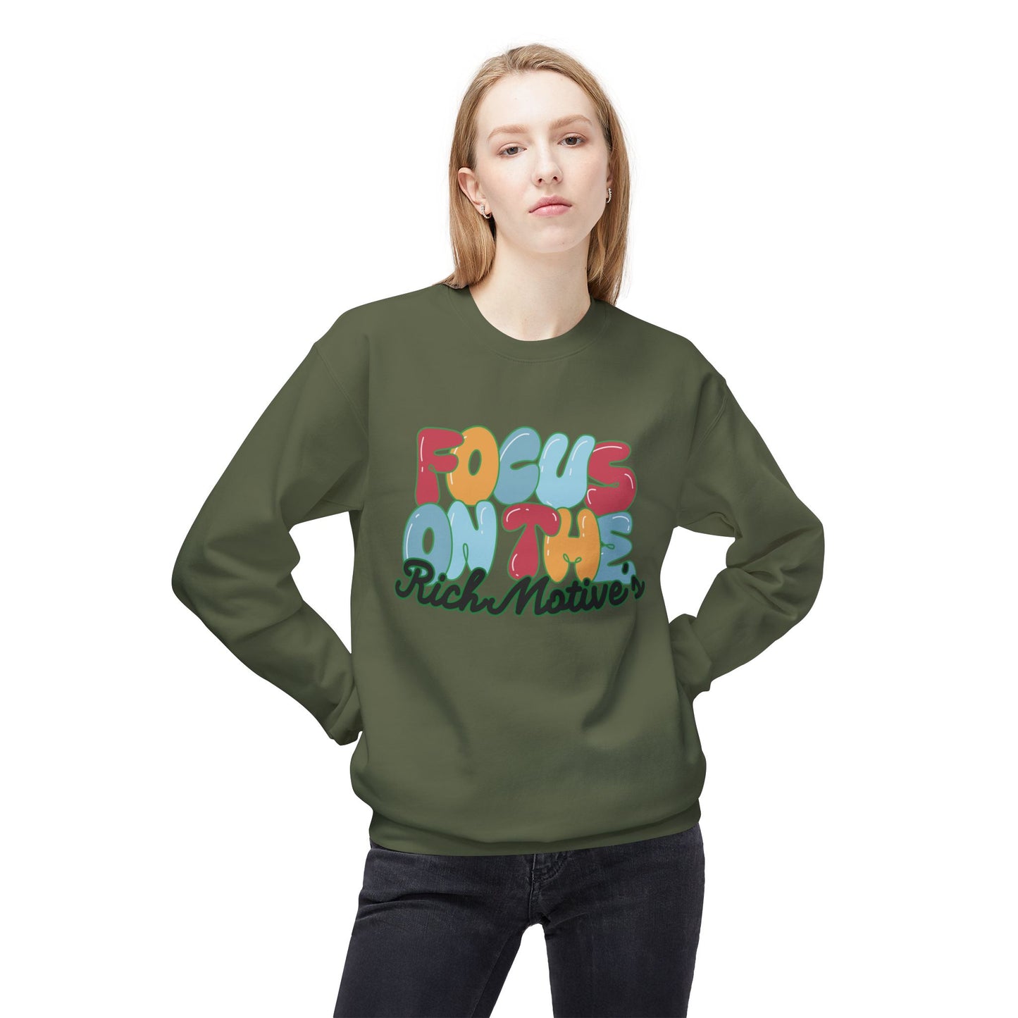 Unisex Fleece Crewneck Sweatshirt - 'Focus On The Rich Motive's'