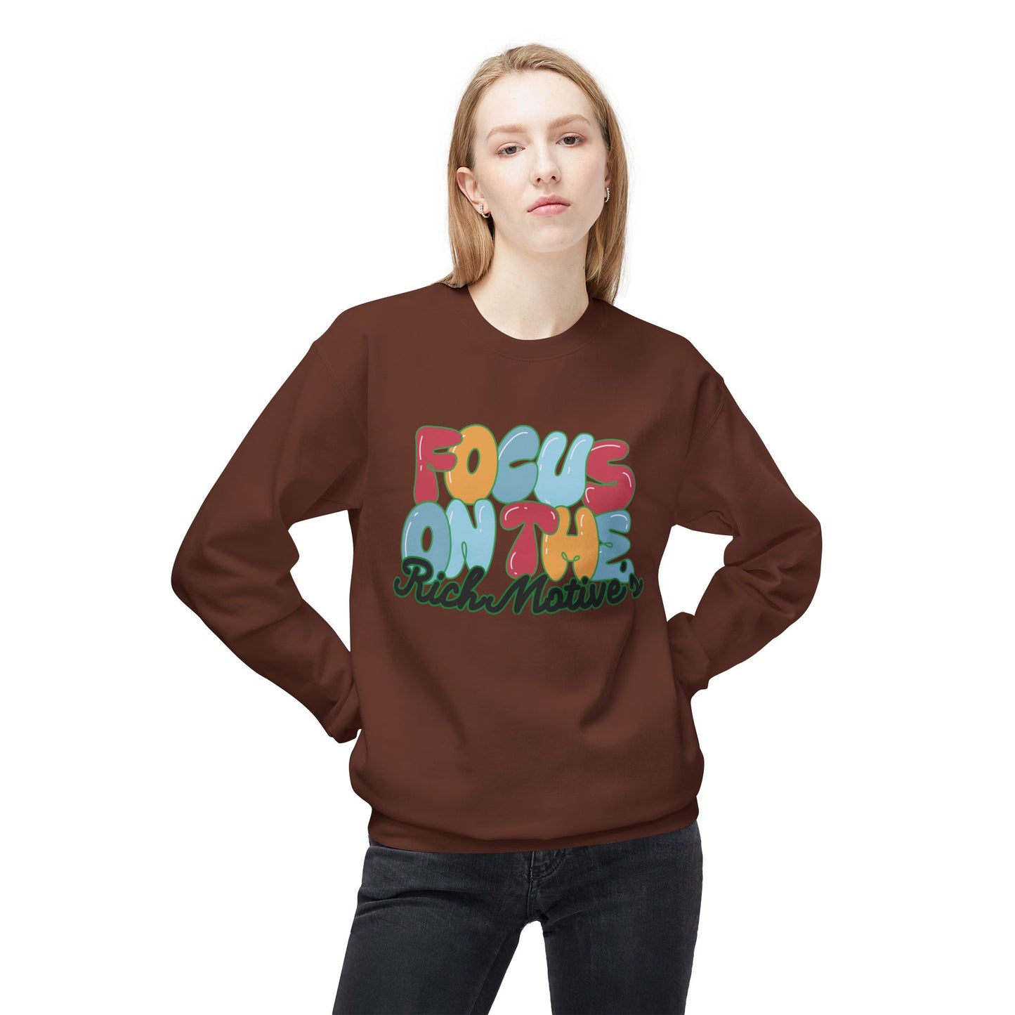 Unisex Fleece Crewneck Sweatshirt - 'Focus On The Rich Motive's'