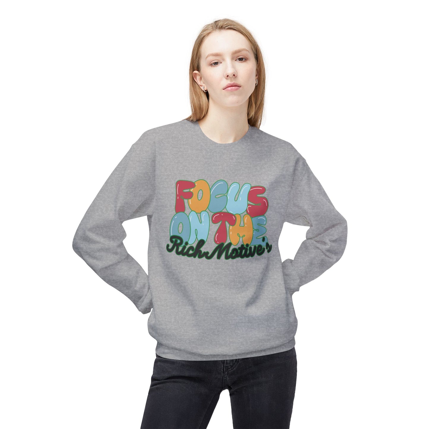 Unisex Fleece Crewneck Sweatshirt - 'Focus On The Rich Motive's'