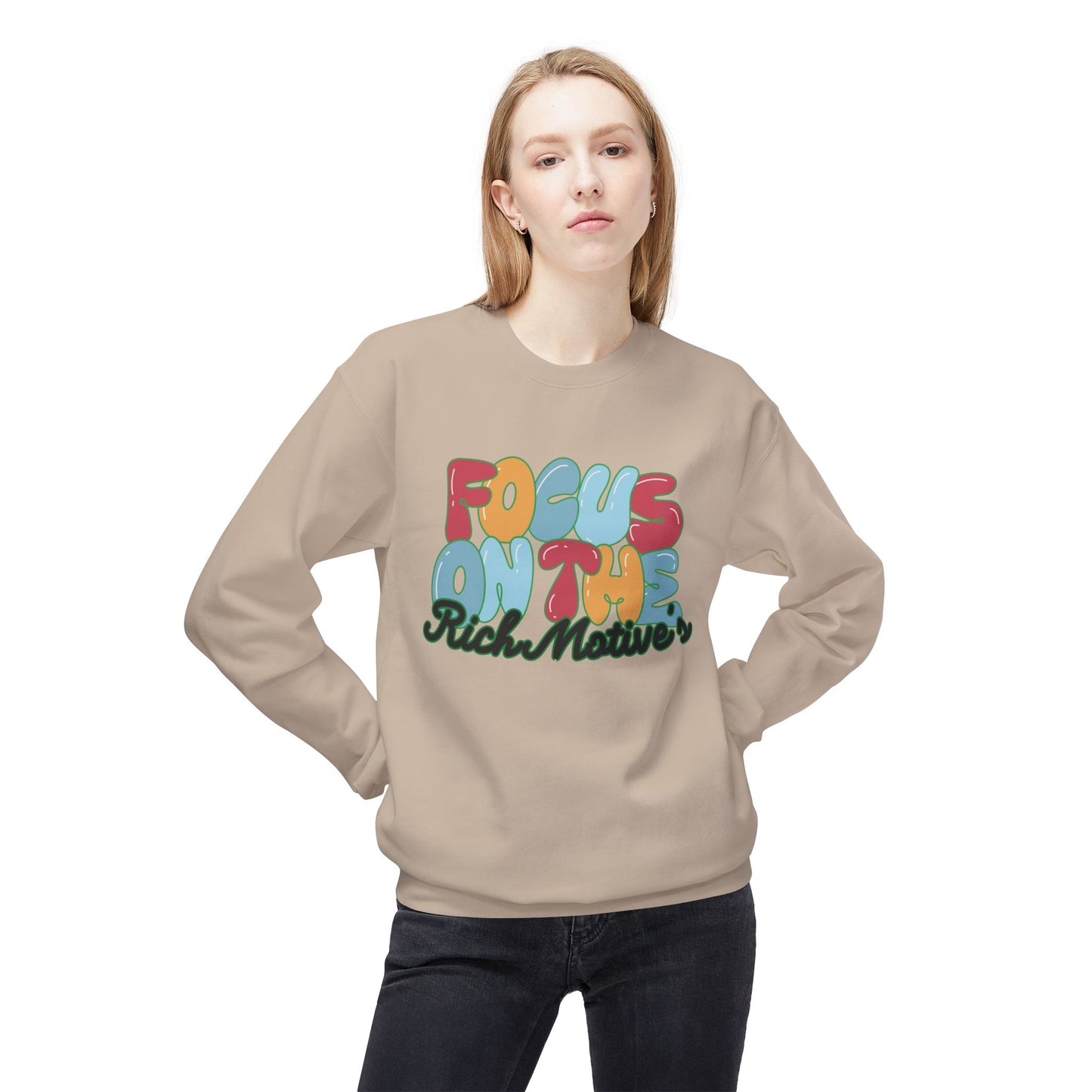 Unisex Fleece Crewneck Sweatshirt - 'Focus On The Rich Motive's'